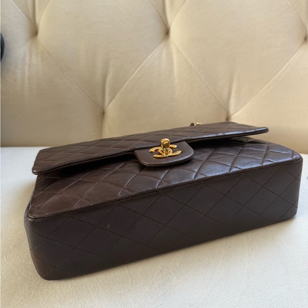 Rare🤎Chanel Classic Double Flap Brown Quilted Lambskin within 24K Gold Plated - Picture 10 of 16